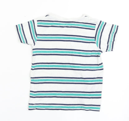 Matalan Boys White Striped 100% Cotton Basic T-Shirt Size 12-18 Months Round Neck Pullover
