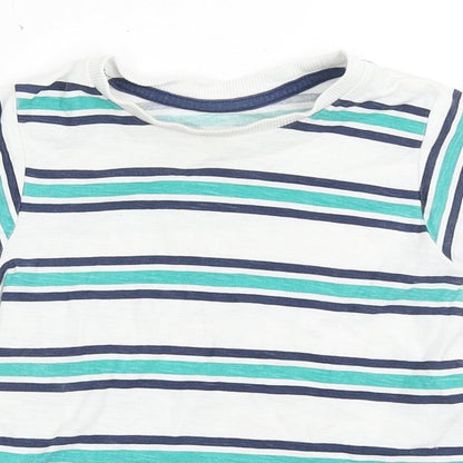 Matalan Boys White Striped 100% Cotton Basic T-Shirt Size 12-18 Months Round Neck Pullover