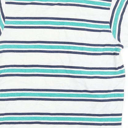 Matalan Boys White Striped 100% Cotton Basic T-Shirt Size 12-18 Months Round Neck Pullover