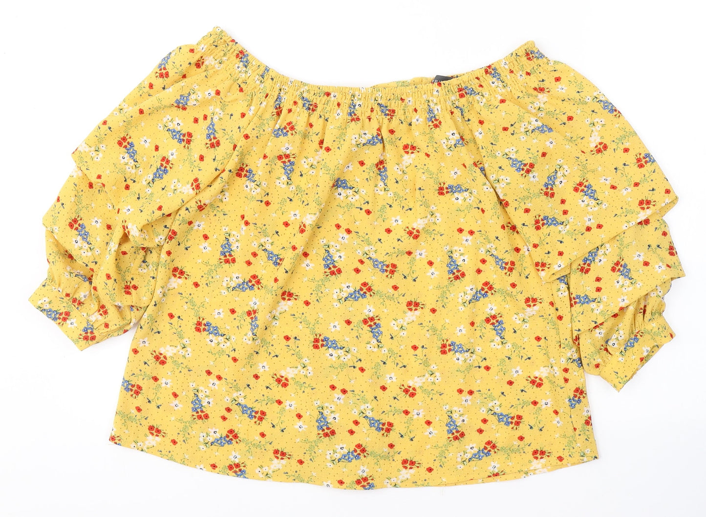 Primark Womens Yellow  Polyester Basic Blouse Size 6 Off the Shoulder