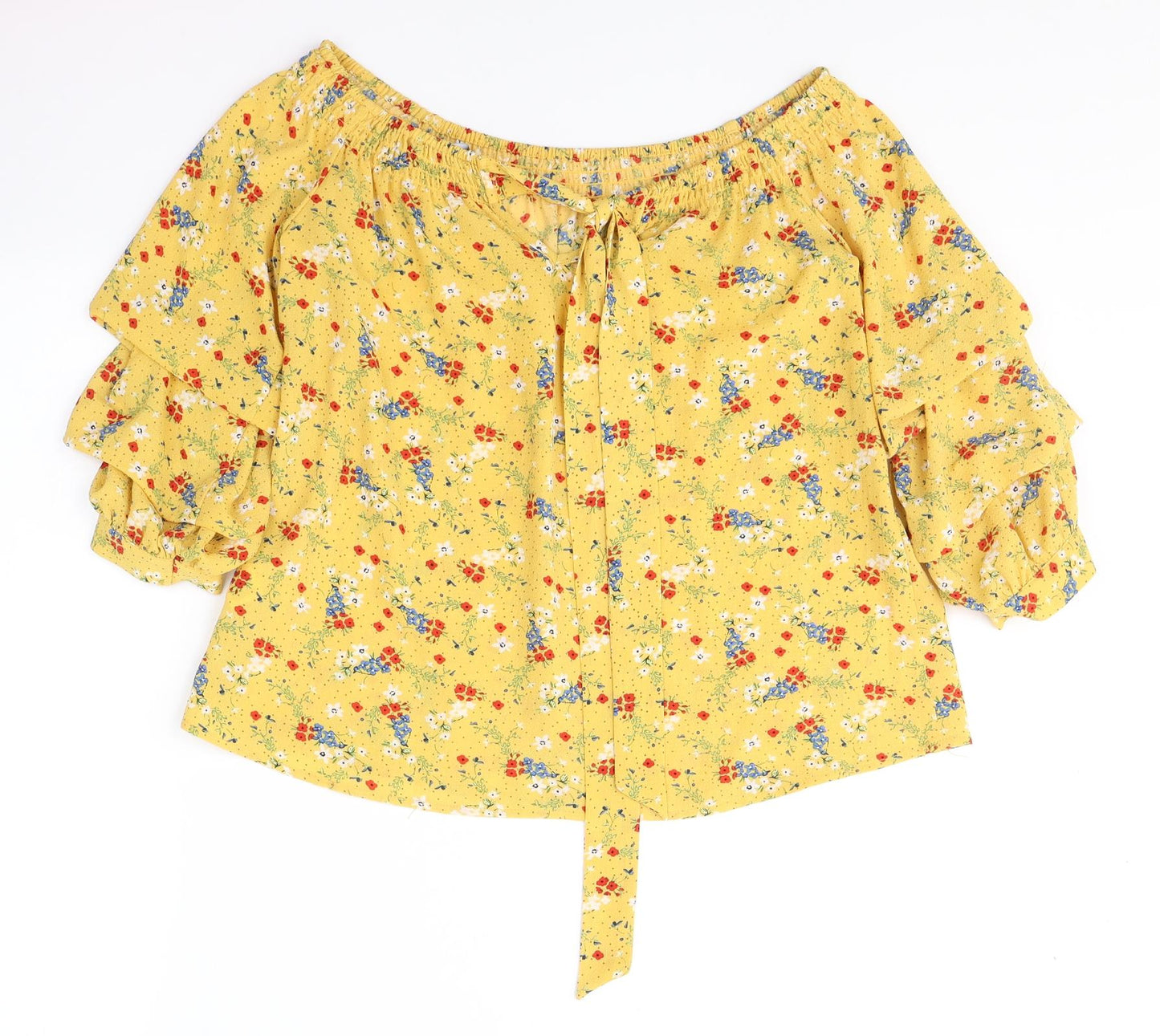 Primark Womens Yellow  Polyester Basic Blouse Size 6 Off the Shoulder