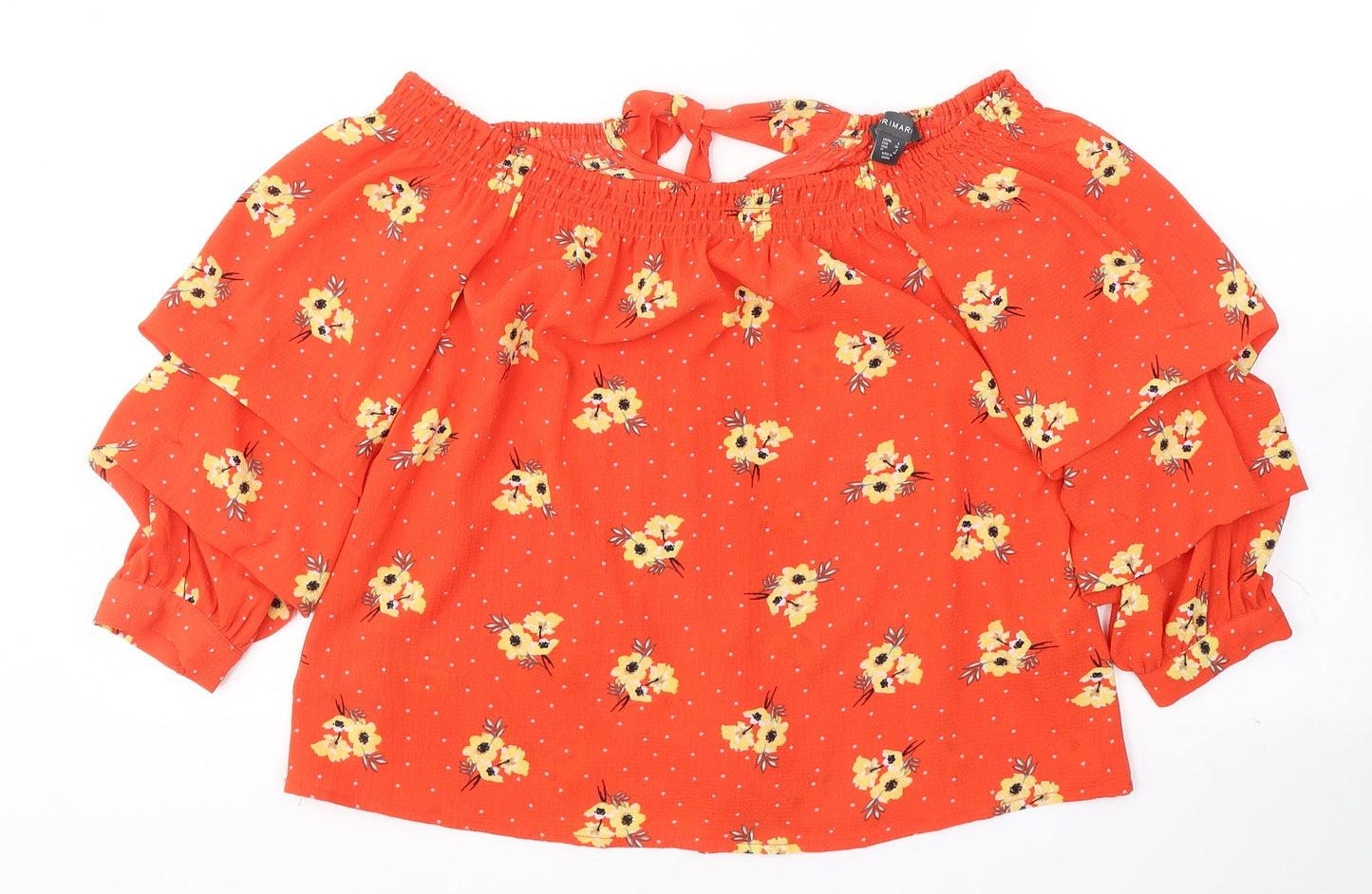 Primark Womens Red Geometric Polyester Basic Blouse Size 6 Off the Shoulder