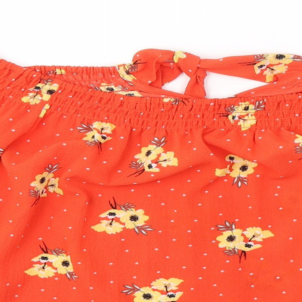 Primark Womens Red Geometric Polyester Basic Blouse Size 6 Off the Shoulder