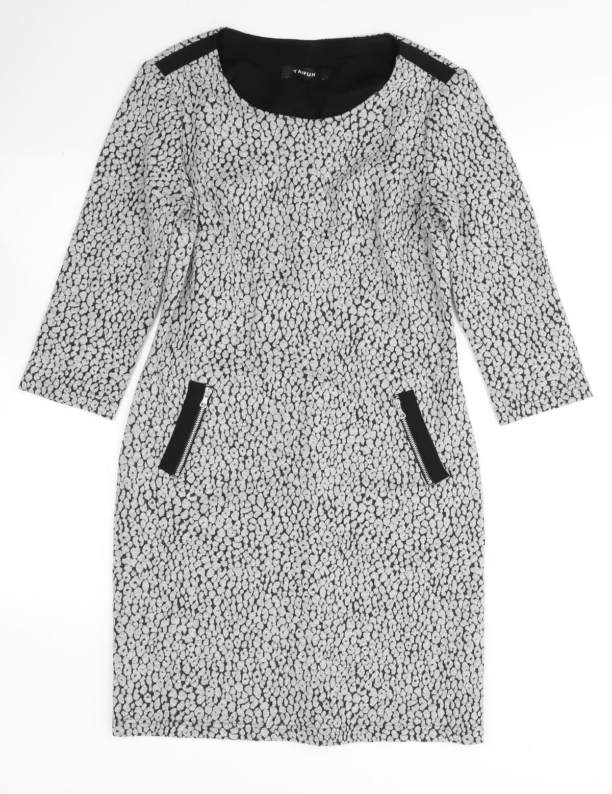 Additional front view of Taifun women’s green polka dot polyester a-line, size UK 10, round neck pullover