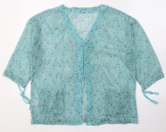 First Avenue Womens Blue V-Neck  Cotton Cardigan Jumper Size S