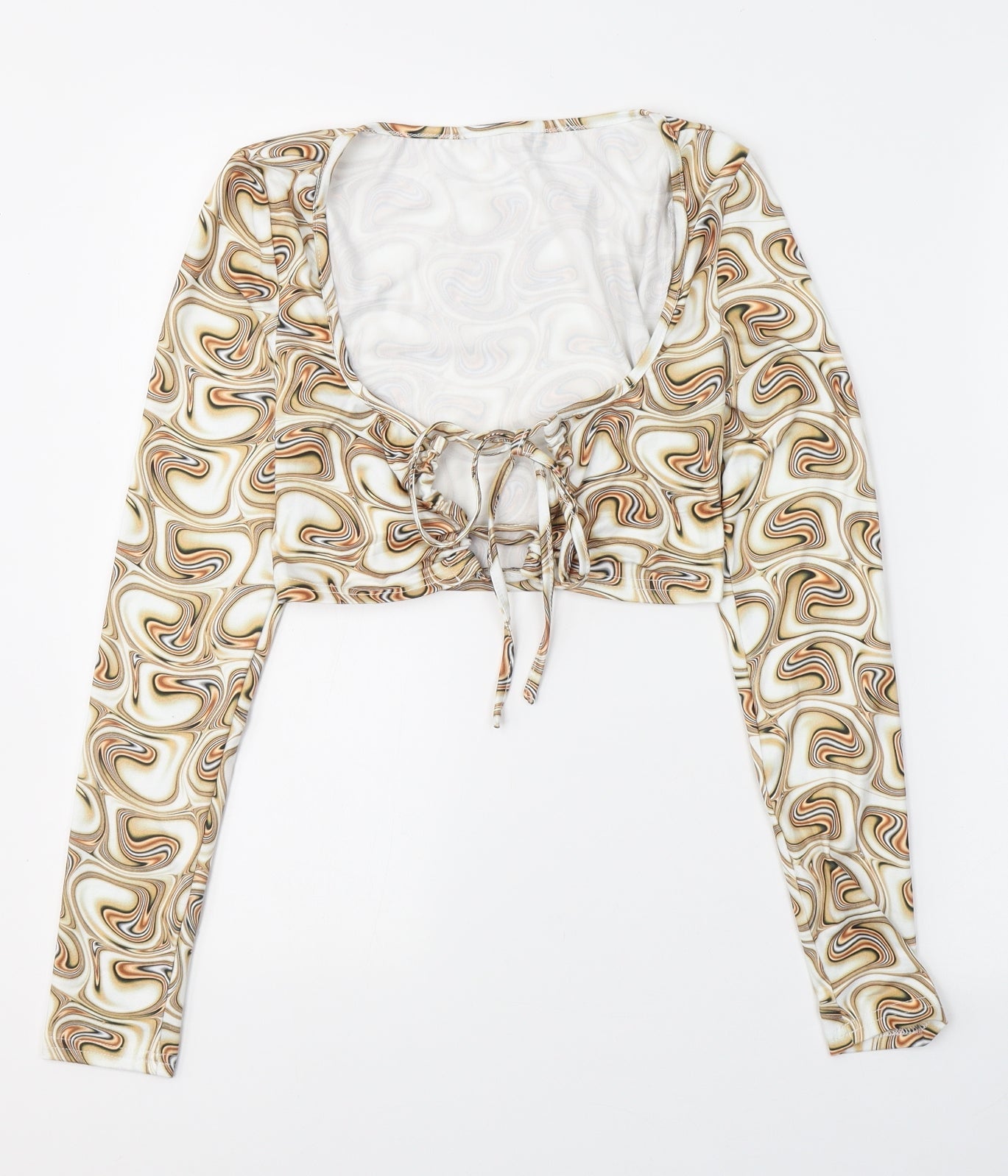 SheIn Womens Beige Paisley Polyester Cropped Blouse Size S V-Neck