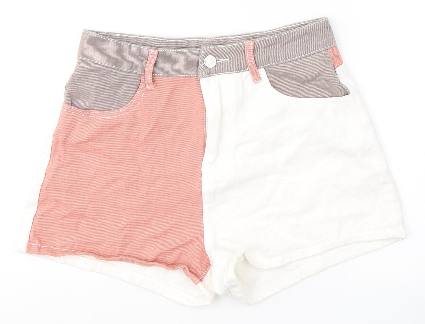 SheIn Womens White Colourblock Cotton Hot Pants Shorts Size S L3 in Regular Button