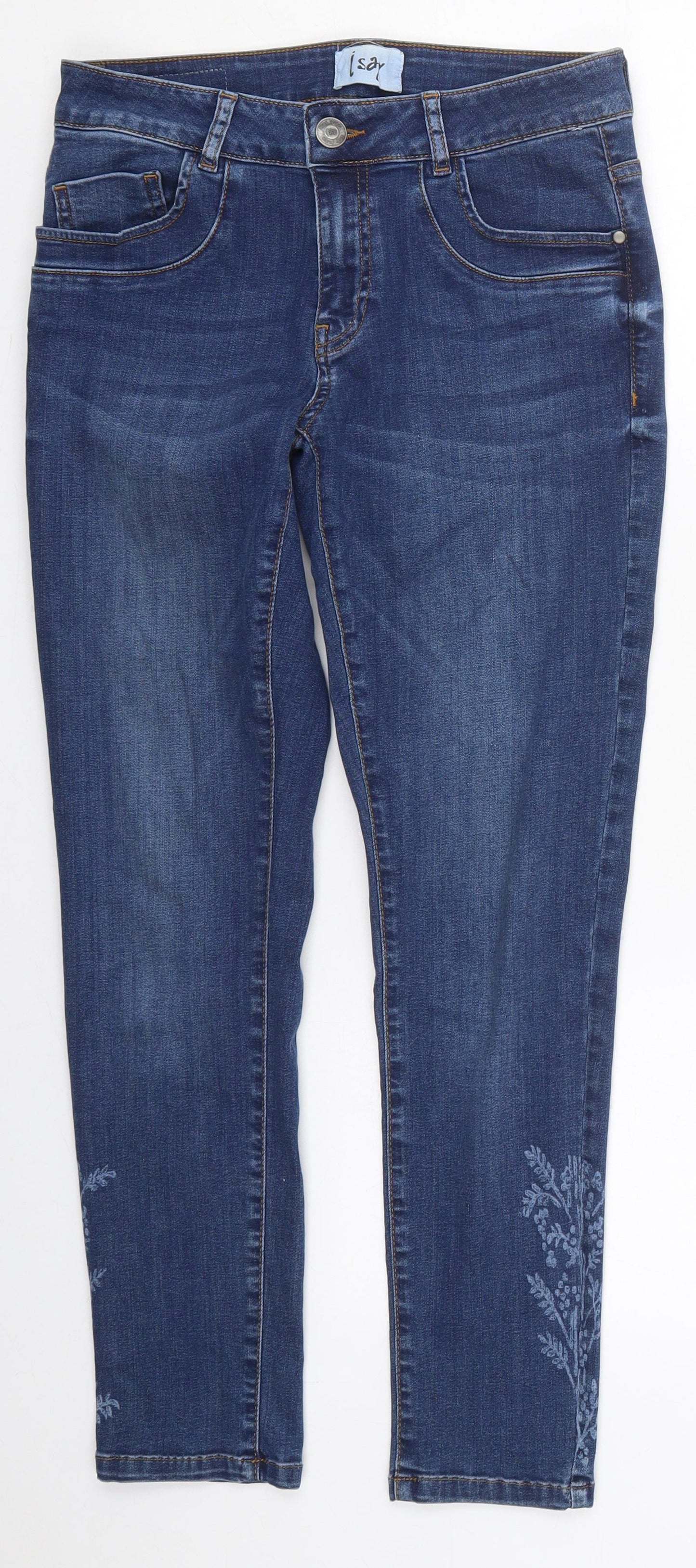 I Say Womens Blue Floral Cotton Skinny Jeans Size 8 L27 in Regular Button