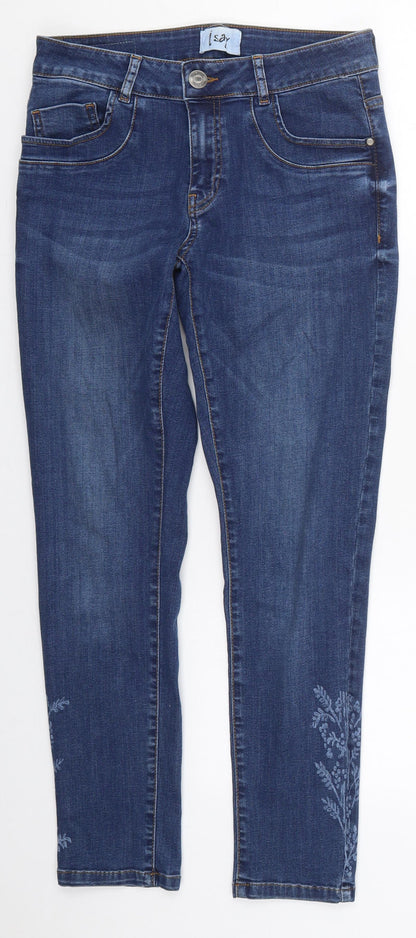 I Say Womens Blue Floral Cotton Skinny Jeans Size 8 L27 in Regular Button
