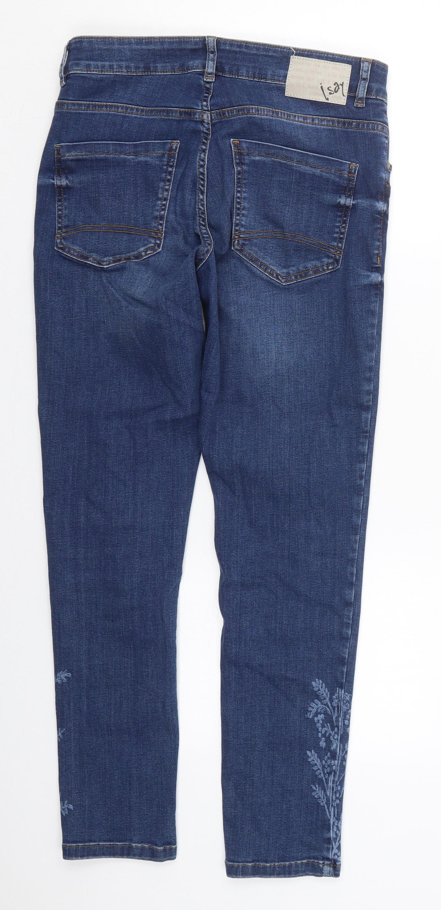 I Say Womens Blue Floral Cotton Skinny Jeans Size 8 L27 in Regular Button