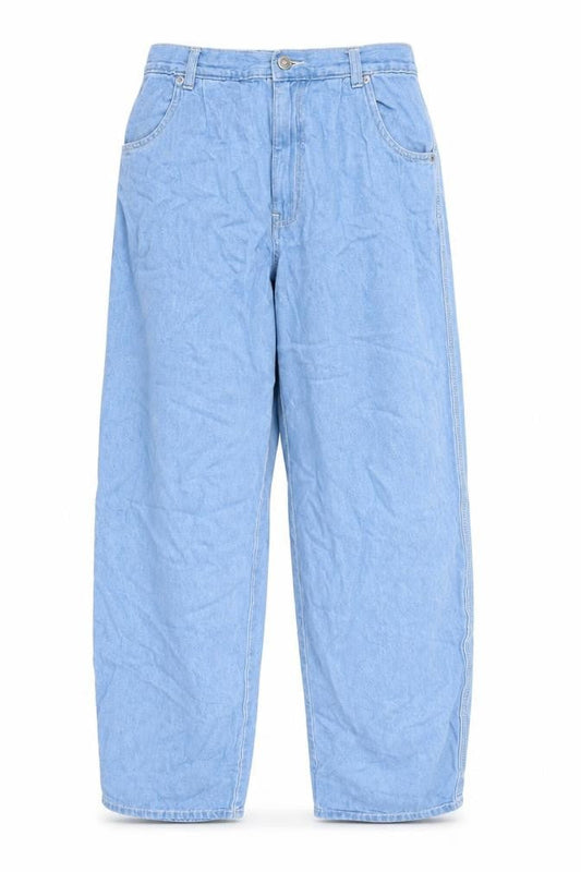 Front view of ASOS women’s blue cotton mom jeans, size UK 28, in, 32-inch leg regular button