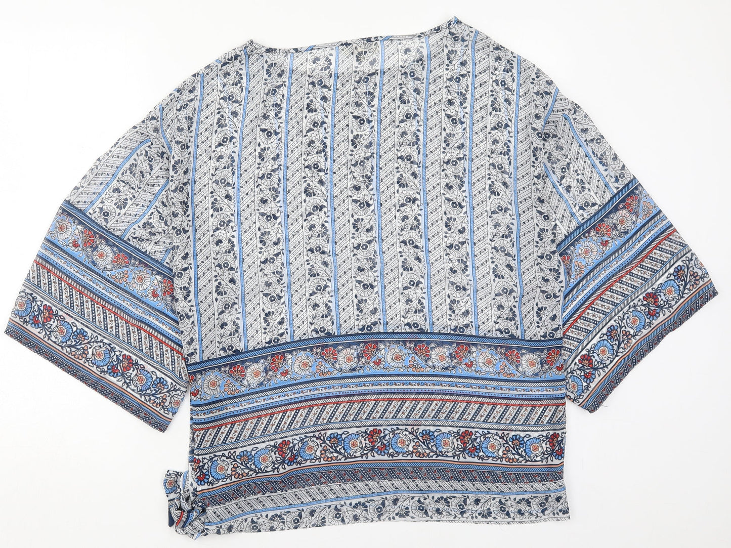 Papaya Womens Blue Floral Polyester Basic Blouse Size M Round Neck