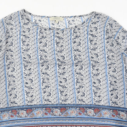 Papaya Womens Blue Floral Polyester Basic Blouse Size M Round Neck
