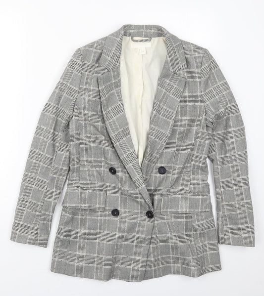 H&M Womens Grey Check Polyester Jacket Suit Jacket Size 6