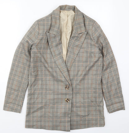 Additional front view of Urban Threads women’s beige check polyester jacket suit jacket, size UK 6