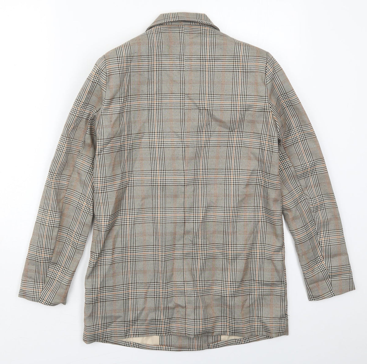 Back view of Urban Threads women’s beige check polyester jacket suit jacket, size UK 6