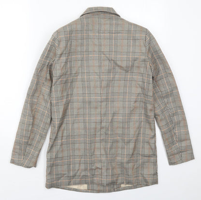 Back view of Urban Threads women’s beige check polyester jacket suit jacket, size UK 6