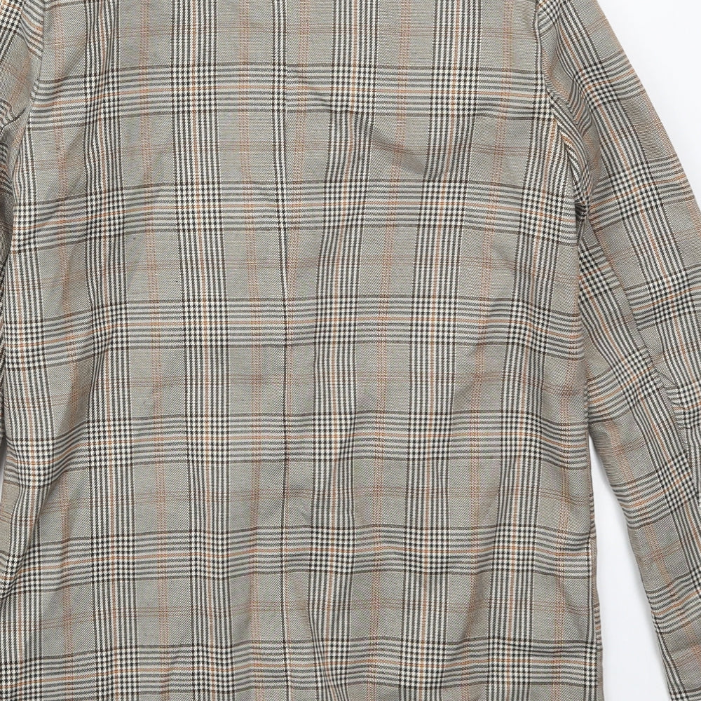 Brand and care label for Urban Threads women’s beige check polyester jacket suit jacket, size UK 6