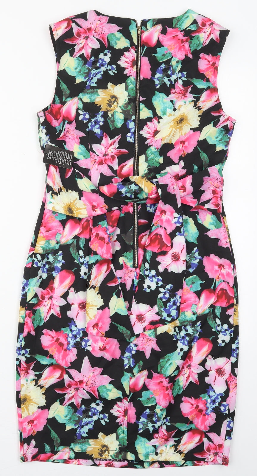 Amber Womens Pink Floral Polyester Pencil Dress  Size XS  V-Neck Zip