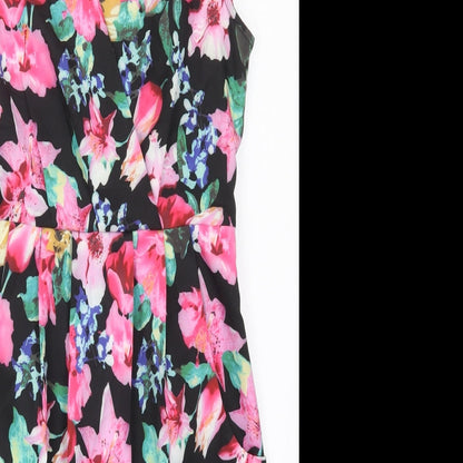 Amber Womens Pink Floral Polyester Pencil Dress  Size XS  V-Neck Zip