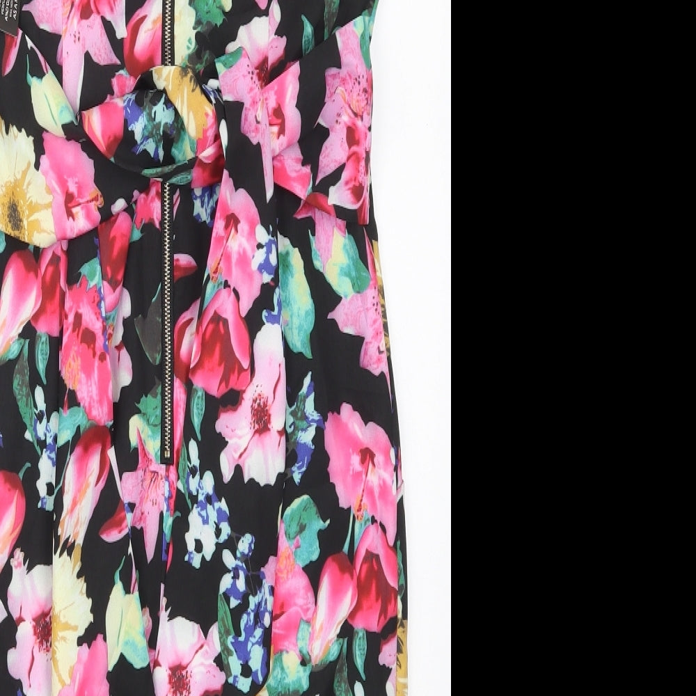 Amber Womens Pink Floral Polyester Pencil Dress  Size XS  V-Neck Zip