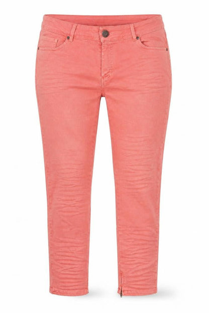 Front view of La Redoute women’s pink cotton skinny jeans, size UK 14, 30-inch leg regular button