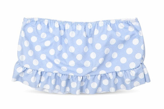 Front view of I SAW IT FIRST women’s blue polka dot polyester cropped tank, size UK 14, round neck