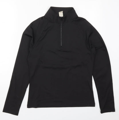 Front view of PRETTYLITTLETHING women’s black polyester pullover sweatshirt, size UK 12, zip