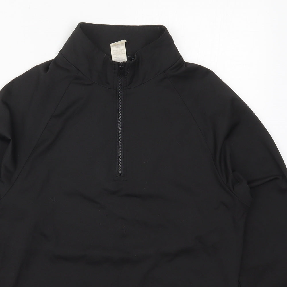 Close-up detail of PRETTYLITTLETHING women’s black polyester pullover sweatshirt, size UK 12, zip