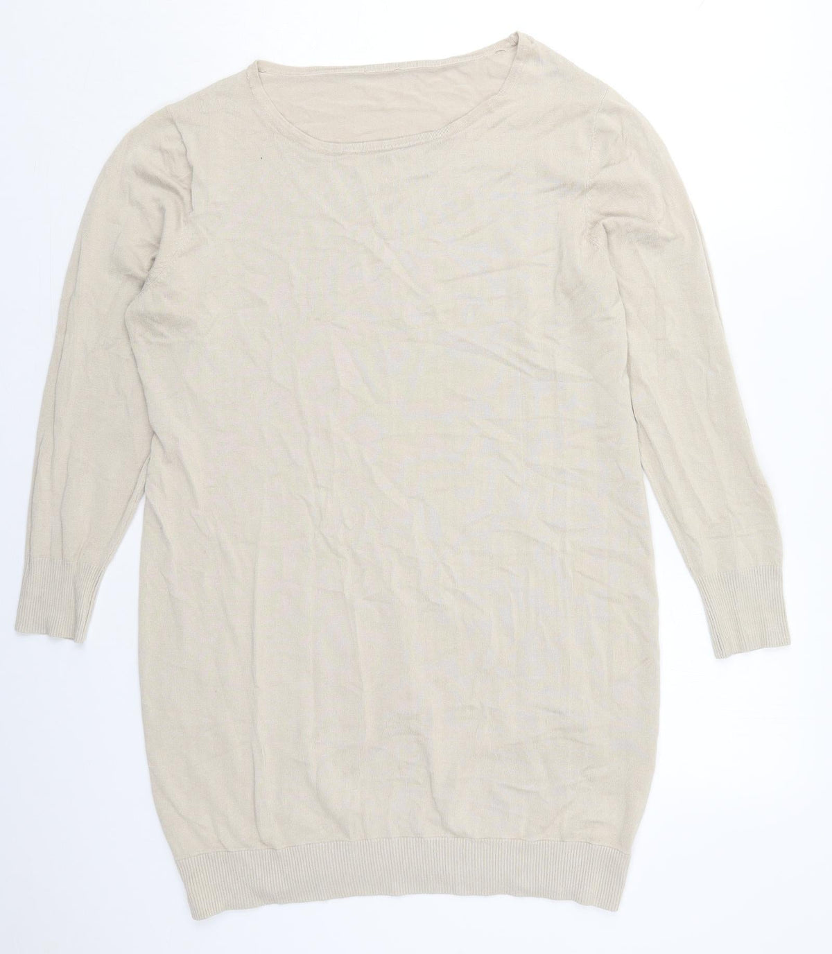 Additional front view of Avon women’s beige round neck viscose jumper, size UK 16