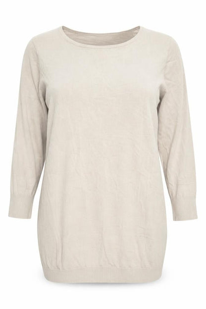 Front view of Avon women’s beige round neck viscose jumper, size UK 16