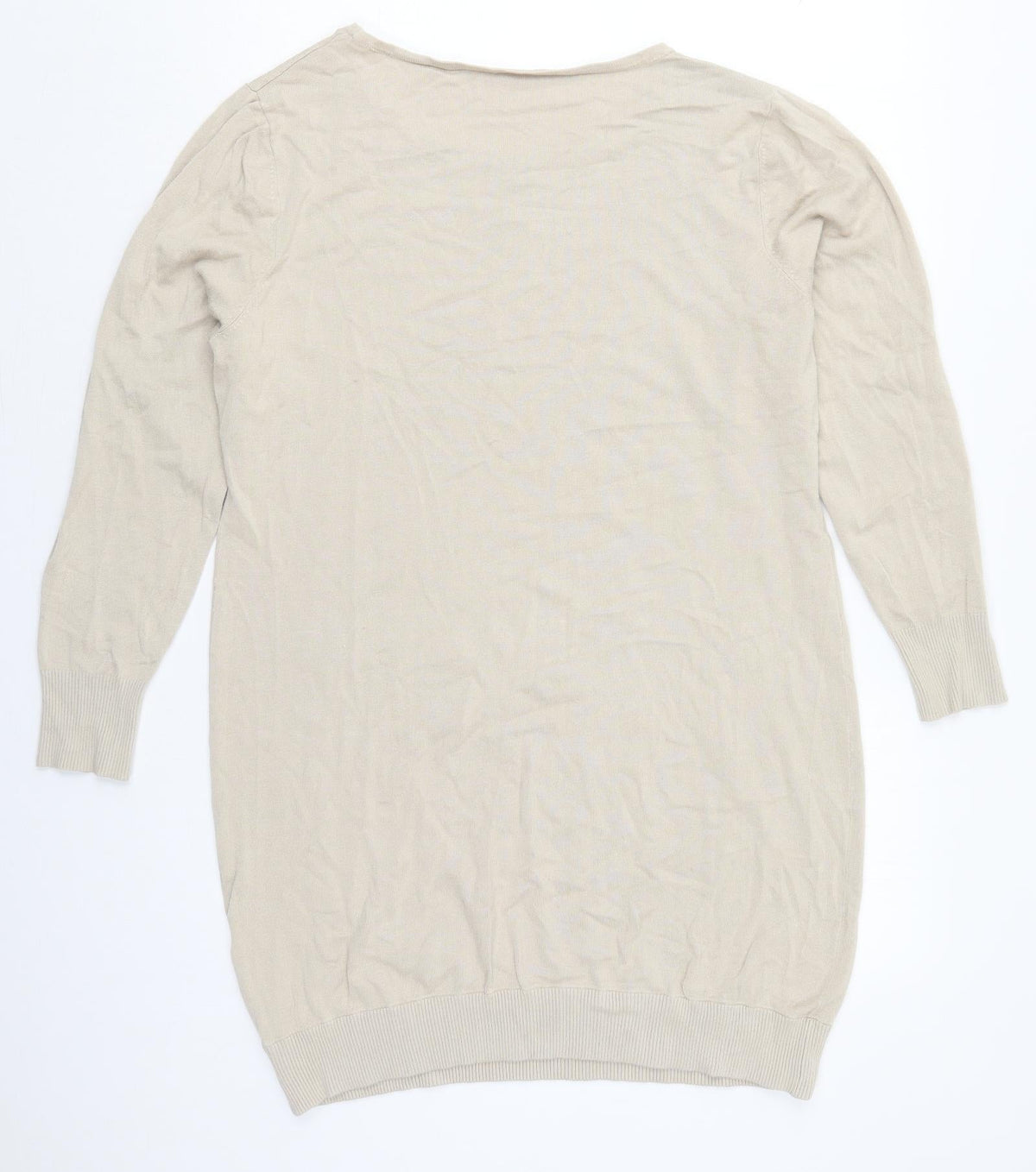 Back view of Avon women’s beige round neck viscose jumper, size UK 16