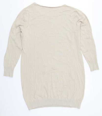 Back view of Avon women’s beige round neck viscose jumper, size UK 16