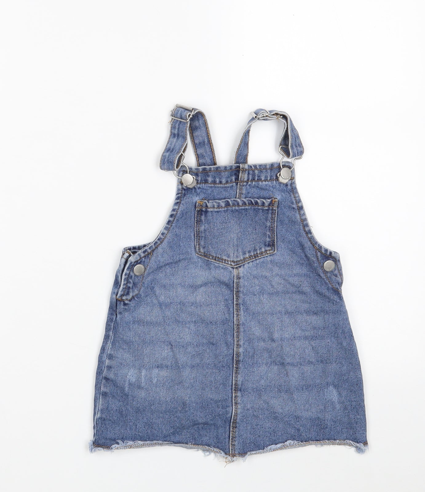 Denim & Co. Girls Blue  100% Cotton Pinafore/Dungaree Dress  Size 18-24 Months  Square Neck