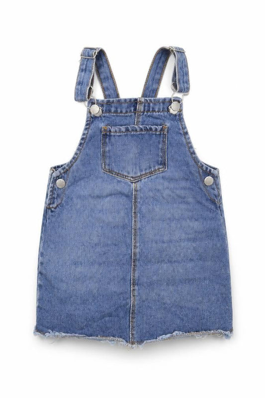 Denim & Co. Girls Blue  100% Cotton Pinafore/Dungaree Dress  Size 18-24 Months  Square Neck