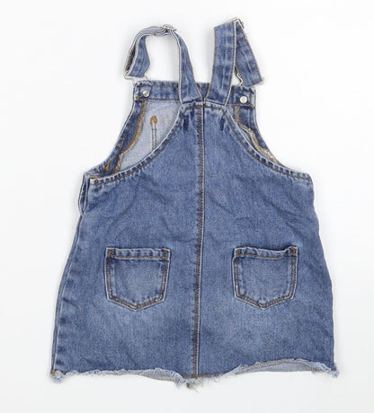 Denim & Co. Girls Blue  100% Cotton Pinafore/Dungaree Dress  Size 18-24 Months  Square Neck
