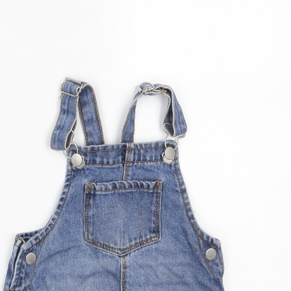 Denim & Co. Girls Blue  100% Cotton Pinafore/Dungaree Dress  Size 18-24 Months  Square Neck