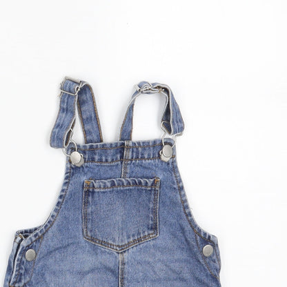 Denim & Co. Girls Blue  100% Cotton Pinafore/Dungaree Dress  Size 18-24 Months  Square Neck