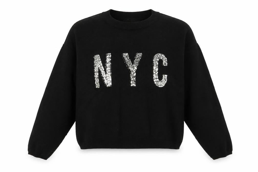 Front view of New Look girls’ black round neck viscose jumper, size 12-13, years - n y c