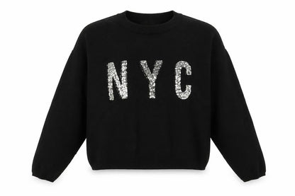 Front view of New Look girls’ black round neck viscose jumper, size 12-13, years - n y c