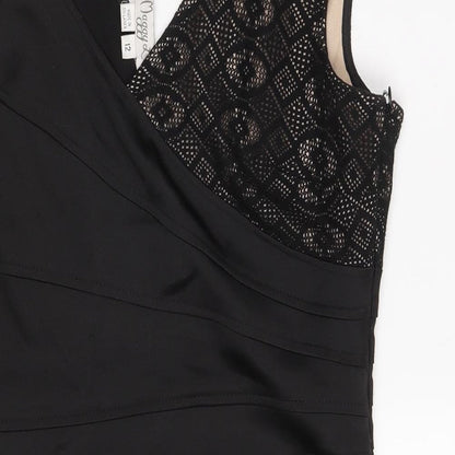 Maggy London Womens Black Argyle/Diamond Polyester A-Line  Size 12  V-Neck Zip