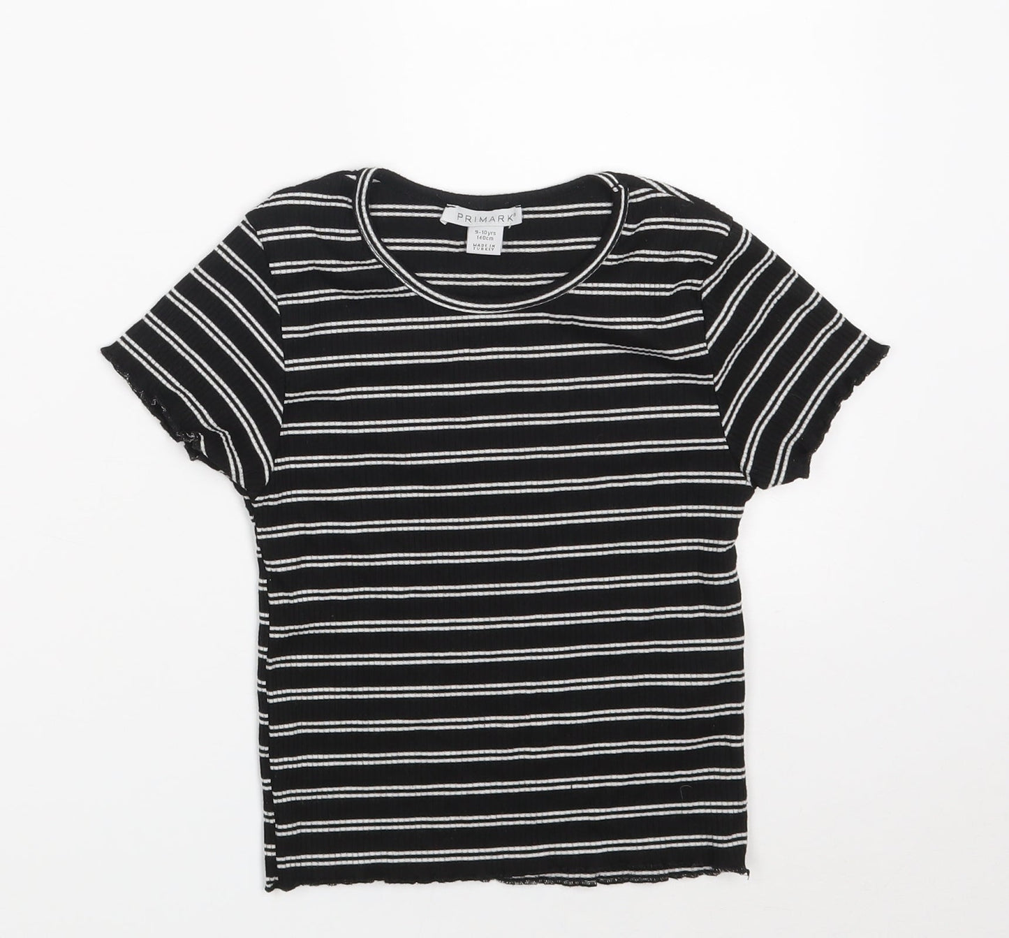 Primark Girls Black Round Neck Striped Polyester Pullover Jumper Size 9-10 Years