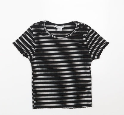 Primark Girls Black Round Neck Striped Polyester Pullover Jumper Size 9-10 Years