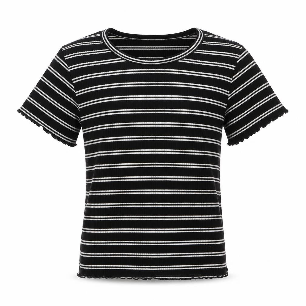 Front view of Primark girls’ black round neck striped polyester jumper, size 9-10, years