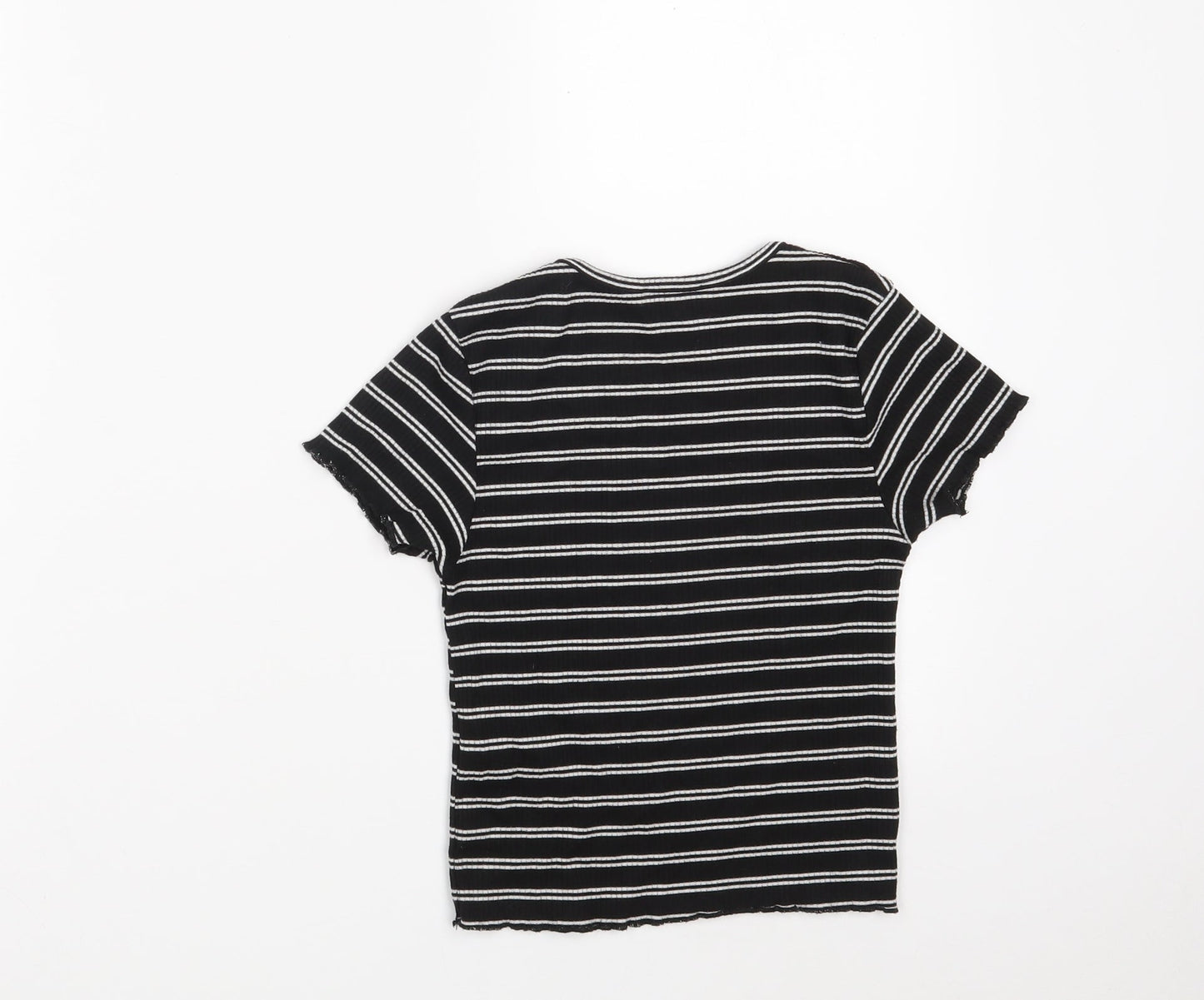 Primark Girls Black Round Neck Striped Polyester Pullover Jumper Size 9-10 Years