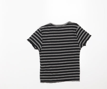 Primark Girls Black Round Neck Striped Polyester Pullover Jumper Size 9-10 Years