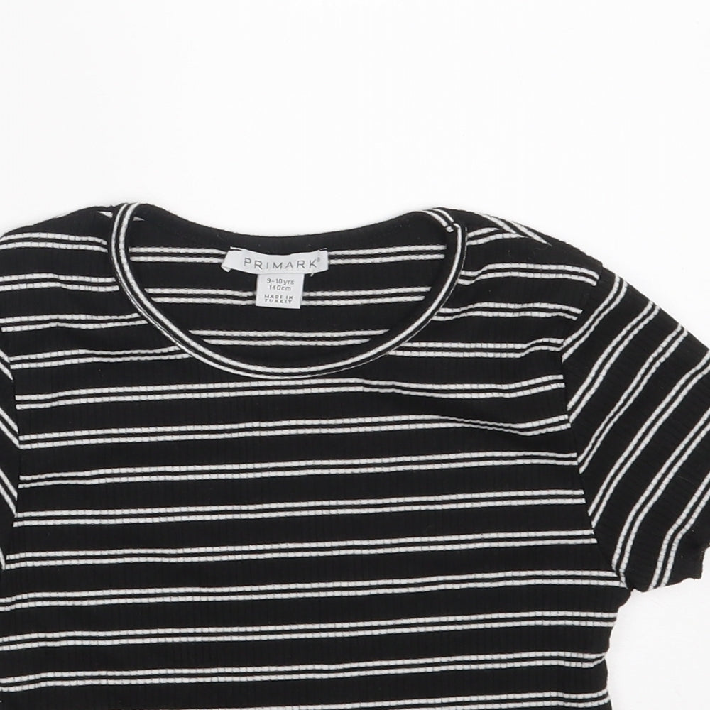 Primark Girls Black Round Neck Striped Polyester Pullover Jumper Size 9-10 Years