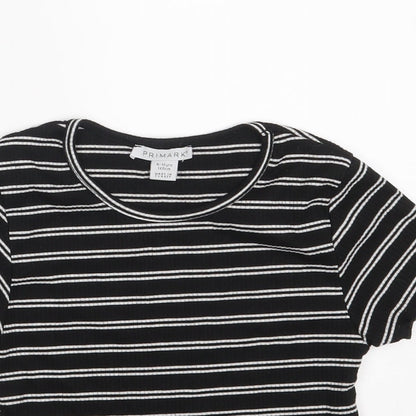 Primark Girls Black Round Neck Striped Polyester Pullover Jumper Size 9-10 Years