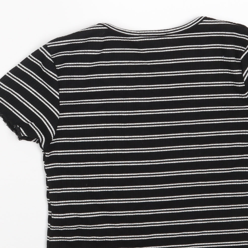 Primark Girls Black Round Neck Striped Polyester Pullover Jumper Size 9-10 Years