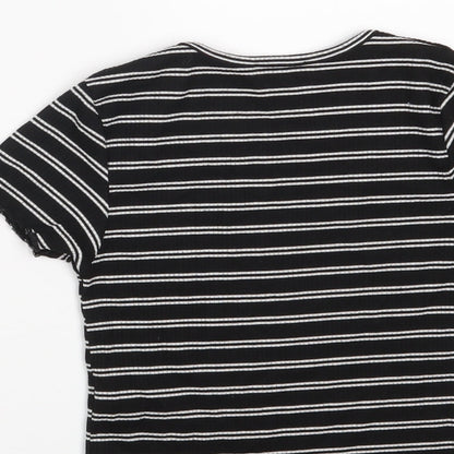 Primark Girls Black Round Neck Striped Polyester Pullover Jumper Size 9-10 Years